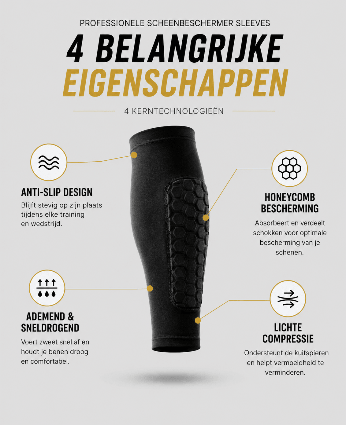 KO Premium Voetbal Scheenbeschermer Sleeves Honeycomb Bescherming & Anti-Slip | Zwart - KOgripsocks