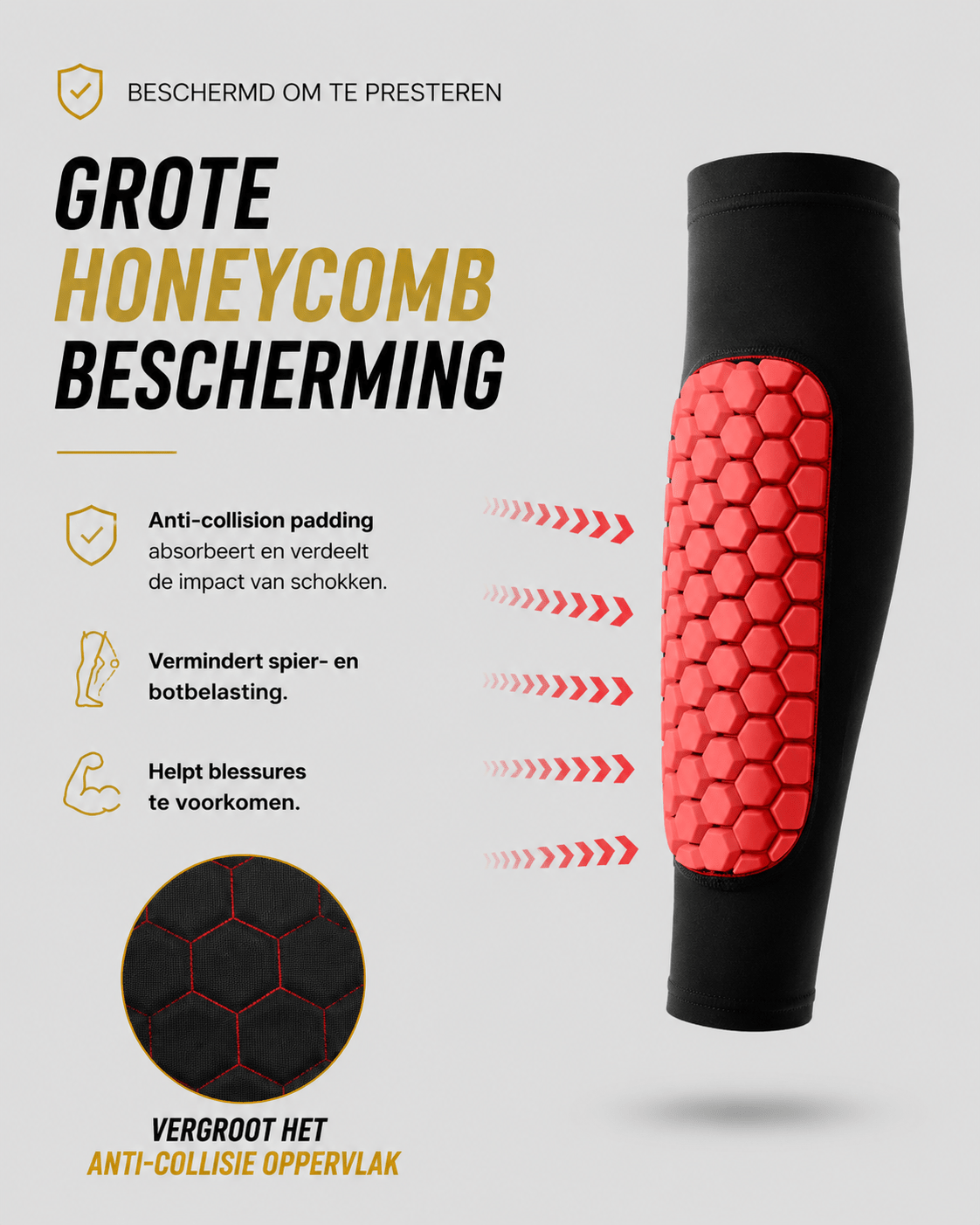 KO Premium Voetbal Scheenbeschermer Sleeves Honeycomb Bescherming & Anti-Slip | Zwart - KOgripsocks