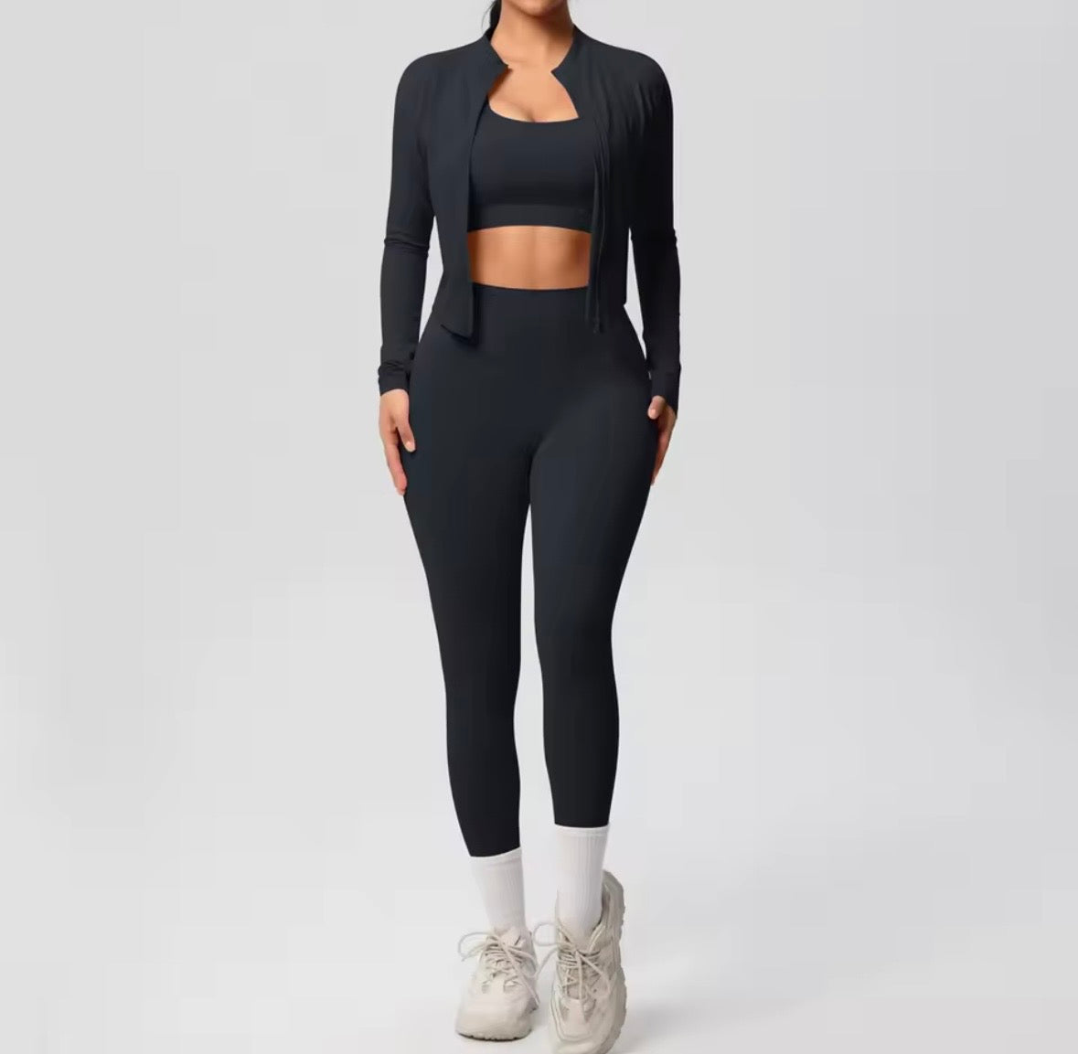KO Fitness & Yoga Set Dames 3-delige Sportset met Sportbeha, High-Waist Leggings & Jas