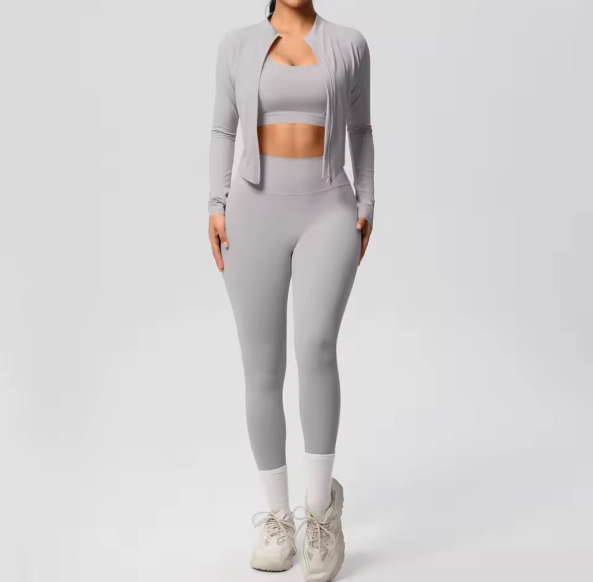 KO Fitness & Yoga Set Dames 3-delige Sportset met Sportbeha, High-Waist Leggings & Jas