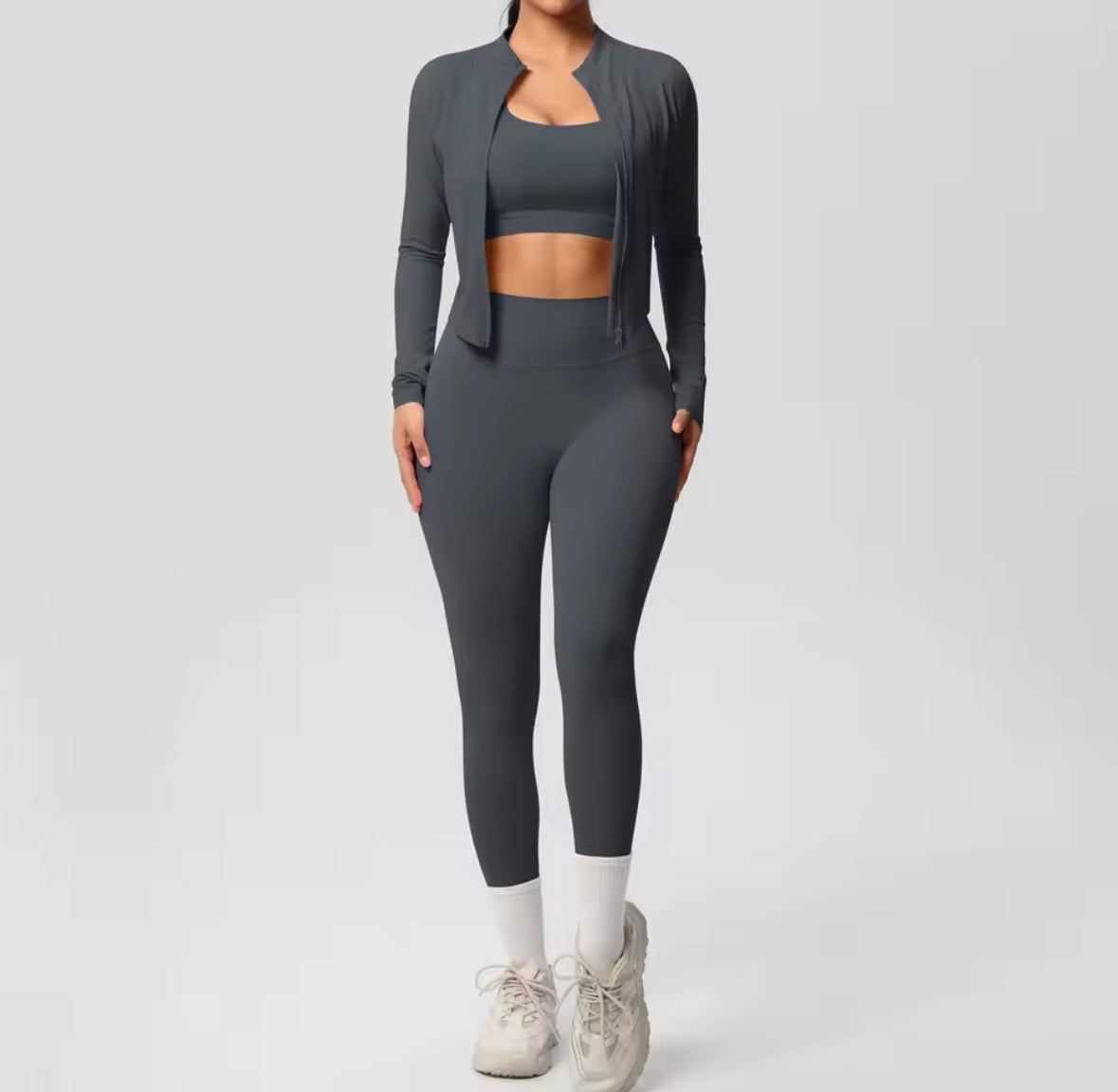 KO Fitness & Yoga Set Dames 3-delige Sportset met Sportbeha, High-Waist Leggings & Jas