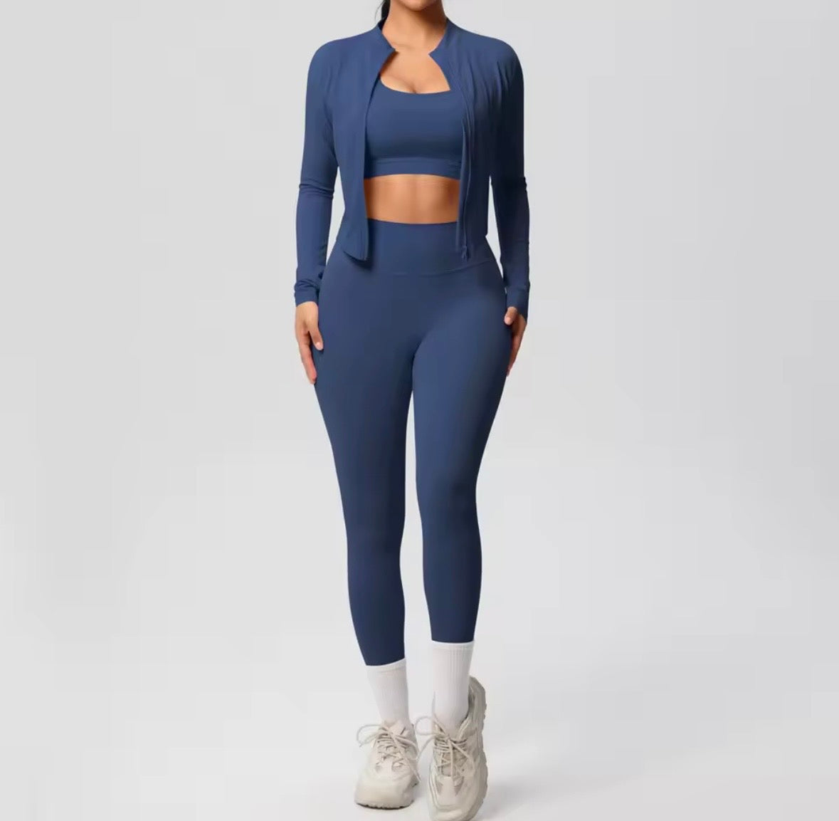 KO Fitness & Yoga Set Dames 3-delige Sportset met Sportbeha, High-Waist Leggings & Jas